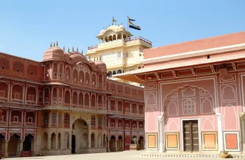 Jaipur City Palace, Sarvato Bhadra Chowk, with Ridhi Siddhi Pol and Chandra Mahal in the background