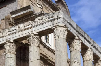 Roman Forum, Temple of Antoninus and Faustina, capitals, architraves and frieze