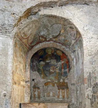 Roman Forum, Temple of Romulus, niche with early Christian mural painting