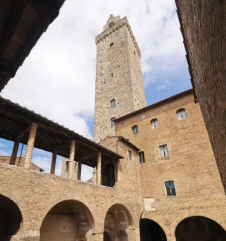 Municipal Palace of San Gimignano, back side with Torre Grossa