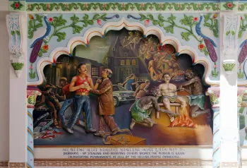 Shri Cutch Satsang Swaminarayan Temple, mural painting with reliefs