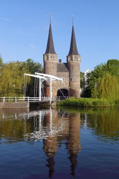 Eastern Gate, with Small Eastern Gate Bridge, reflecting on the Rhine Schie Channel