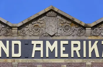 Hotel New York, detail gable relief and lettering