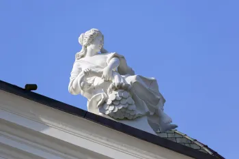 Grassalkovich Palace, statue of Fortuna above the garden-side pediment