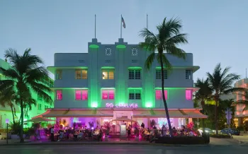 The Carlyle, illuminated facade in the evening