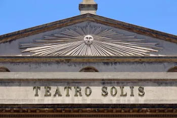 Solís Theatre, facade detail with pediment
